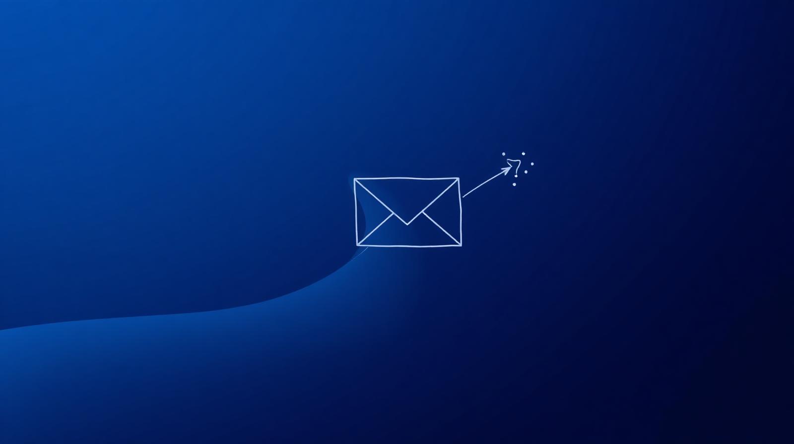 Stiliseret kuvert med pil der flyver mod prikker - illustration af en freebie der bygger en email-liste i en B2C-virksomhed