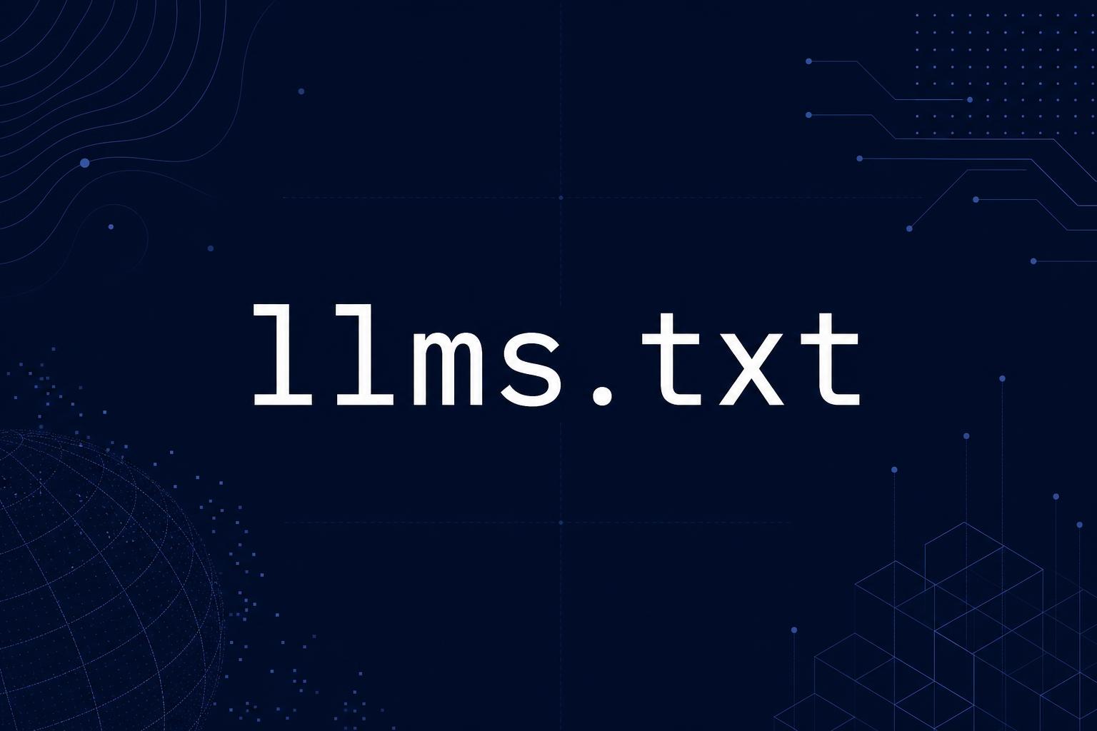 Illustration af en llms.txt-fil forbundet til et netværk af AI-noder - symbol på hvordan AI-modeller læser indhold fra hjemmesider