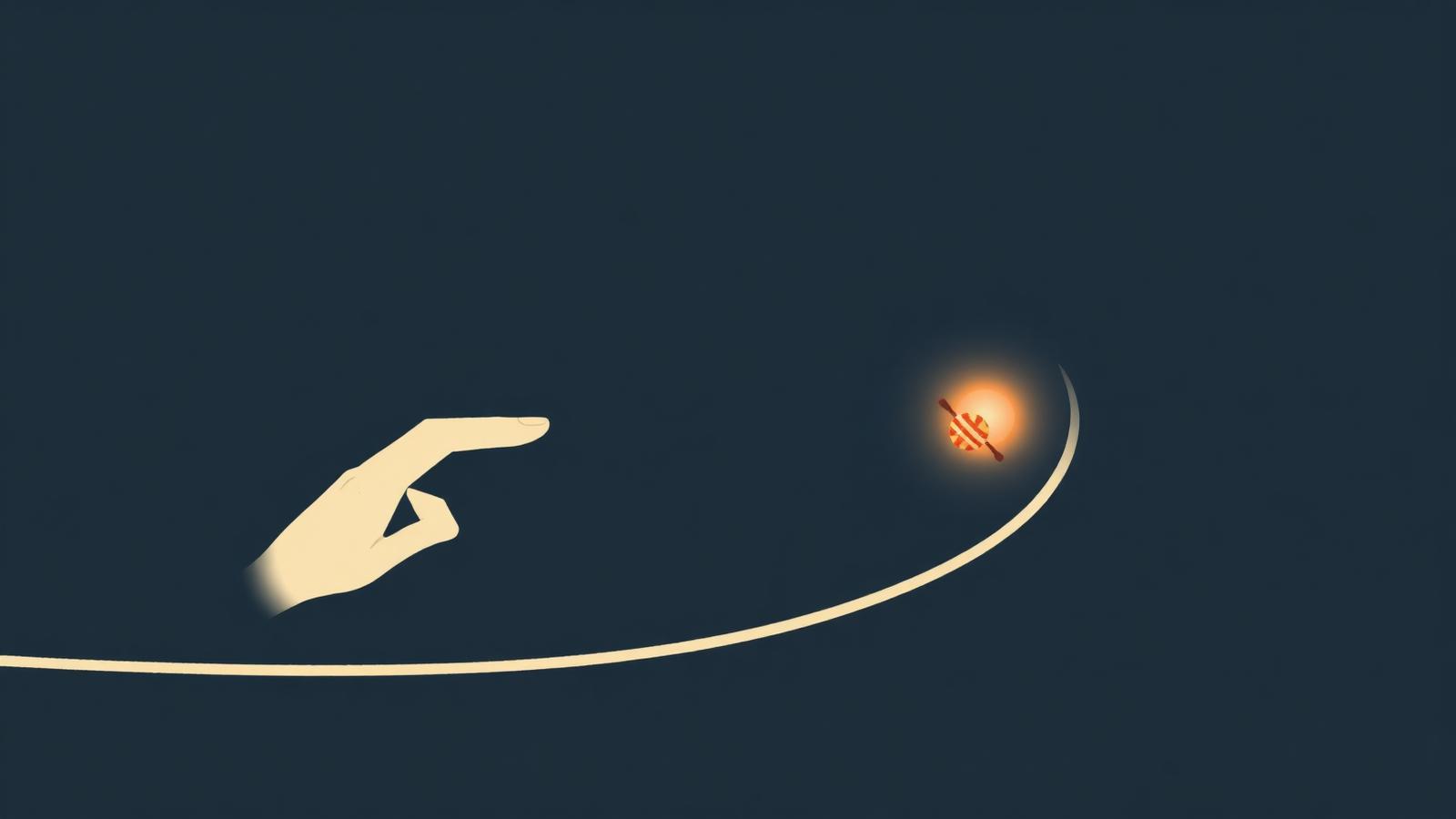 Minimalistisk illustration af en hånd der nudger en lille kugle mod et lysende mål - billede af nudging og adfærdsdesign