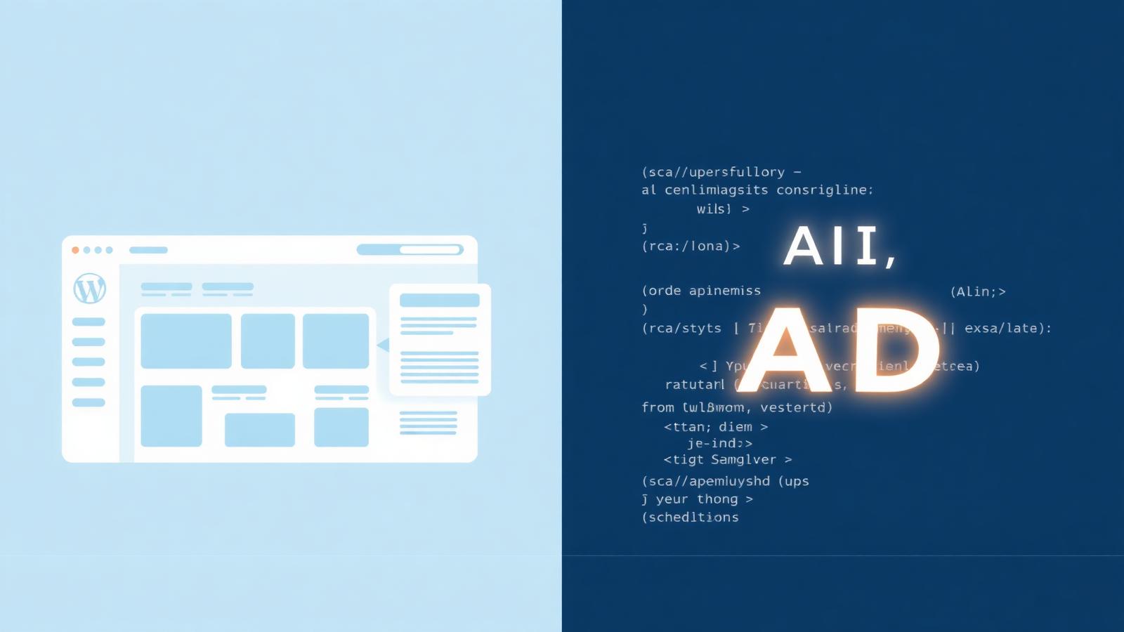 Illustration der sammenligner en WordPress-hjemmeside med en hjemmeside vibe coded fra bunden ved hjælp af AI